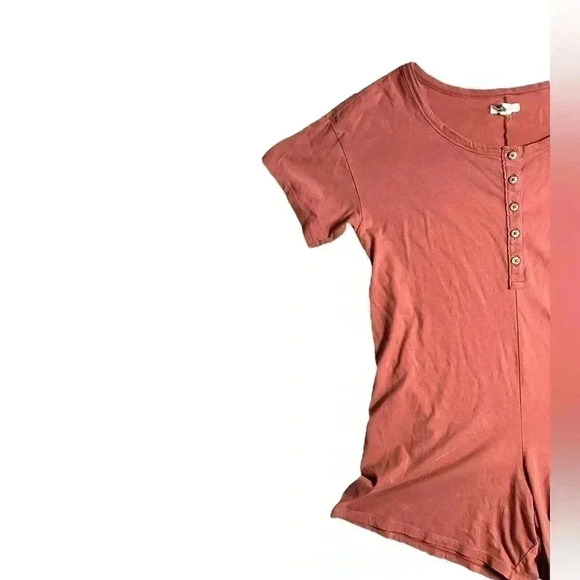 Madewell Henley Pajama Romper Burnt Orange Medium - Picture 4 of 7